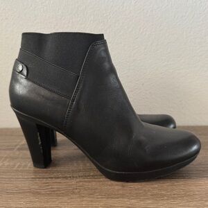 Geox Black Leather Heeled Bootie, Size 39 (US 9)